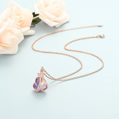 shajwo Butterfly Heart Urn Necklaces Cremation Jewelry for Ashes for Women Men Memorial Human Ashes Pendant - color: Rose Gold-Purple