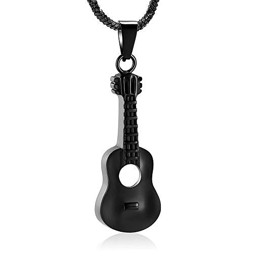 Yinplsmemory Cremation Jewelry Carved Guitar Urn Necklace for Ashes for Dad Cremation Pendant Ashes Holder Memorial Keepsake Urn Necklace for Women/Men - color: Black