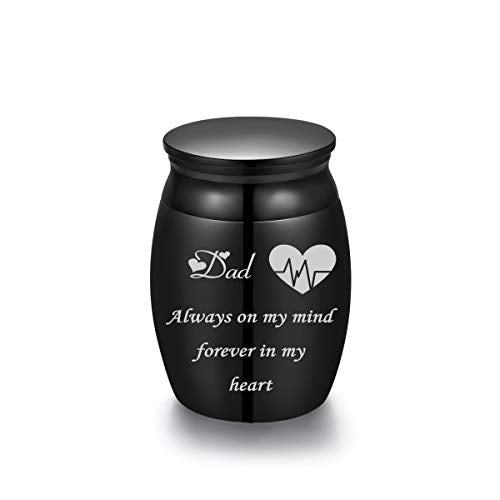 Mini Stainless Steel Decorative Cremation Keepsake Urns for Ashes 1.57 Inch High Small Funeral Urns Memorial Ashes Holder Share with Familiy Members-Black Color - style: Dad