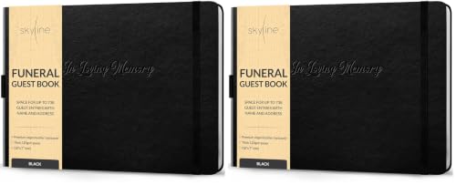 Skyline Funeral Guest Book for Memorial & Funeral Services – In Loving Memory Guest Sign In Book for Funerals – 738 Guest Entries with Name & Address, 129 Pages, Hardcover, 10x7″ (Black) (Pack of 2) - color: Black, size: Smaller than A4 (10" x 7") (Pack o
