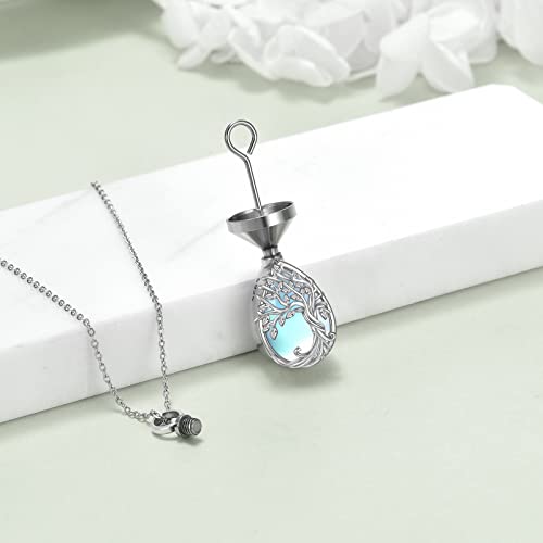 ONEFINITY Tree of Life Urn Necklaces for Ashes 925 Sterling Silver Tree of Life Crystal Cremation Jewelry for Ashes Memory Jewelry for Women Men - style: Moonstone