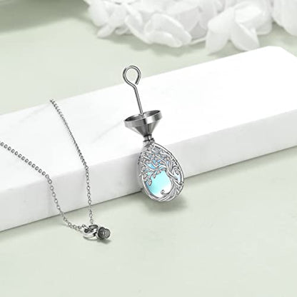 ONEFINITY Tree of Life Urn Necklaces for Ashes 925 Sterling Silver Tree of Life Crystal Cremation Jewelry for Ashes Memory Jewelry for Women Men - style: Moonstone