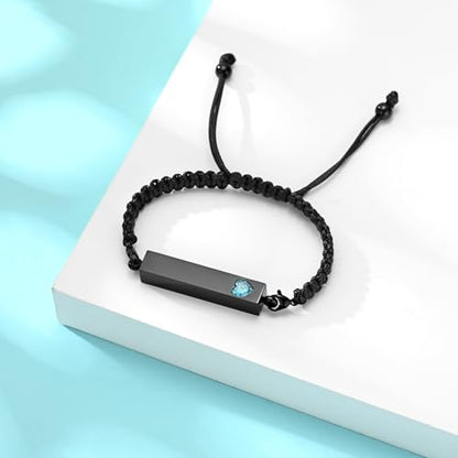 Hearbeingt Crystal Heart Cremation Jewelry Bar Urn Bracelet for Ashes - color: Black-Light Blue stone