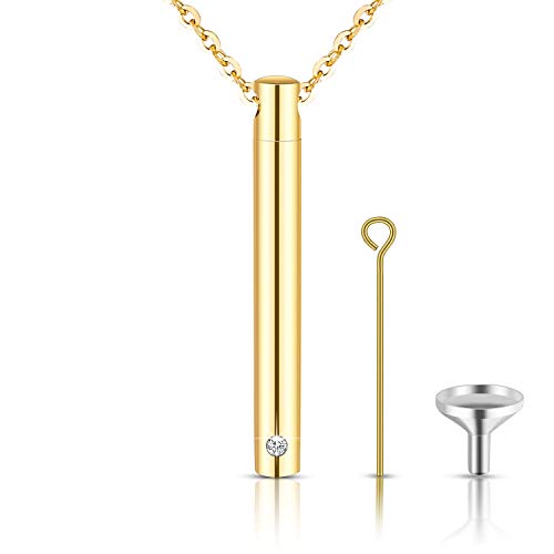 XIUDA Urn Necklace for Ashes Stainless Steel Cremation Necklace with Crystal Memorial Pendant Necklace - color: gold