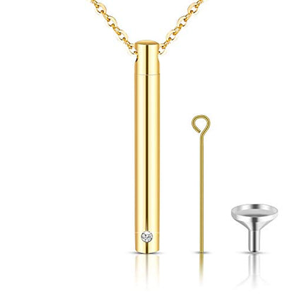 XIUDA Urn Necklace for Ashes Stainless Steel Cremation Necklace with Crystal Memorial Pendant Necklace - color: gold