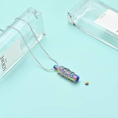 Cylinder Urn Necklace for Ashes Roseflower Cremation Jewelry Urn Ashes Necklace for Women Men Memorial Keepsake Necklace of Loved One - color: Rainbow