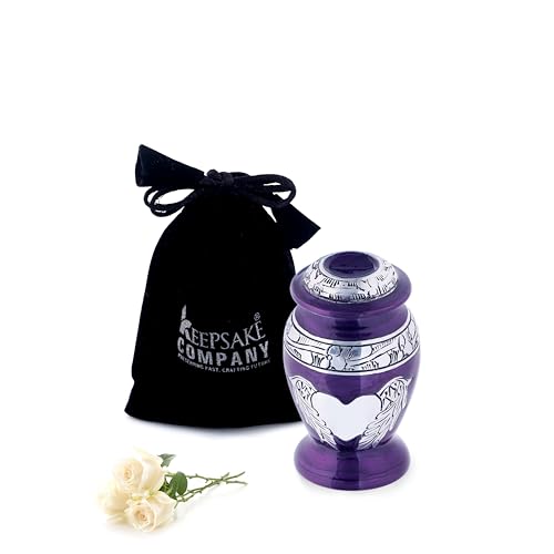 Angel Wings & Heart Cremation Urn (Red Shimmer, Large)' (Purple Glossy, Single - Miniatue) - color: Purple Glossy