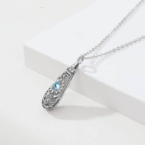 Sterling Silver Flower Tree Life Cremation Urn Necklace for Women - color: Tear *Sunfl. Sty1 (Mo/St)