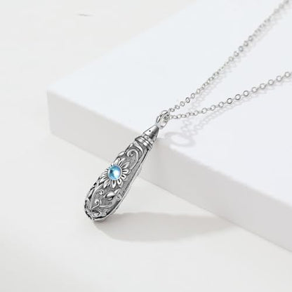 Sterling Silver Flower Tree Life Cremation Urn Necklace for Women - color: Tear *Sunfl. Sty1 (Mo/St)