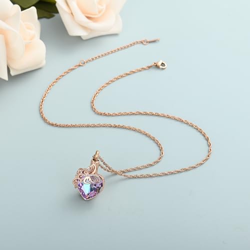 shajwo Butterfly Heart Urn Necklaces Cremation Jewelry for Ashes for Women Men Memorial Human Ashes Pendant - color: 1-Rose Gold-Purple