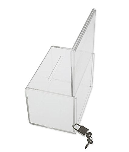 Source One Small 5-Inch Wide Deluxe Oblong Donation Box with Ad Frame & Free Lock (Clear) - color: Clear