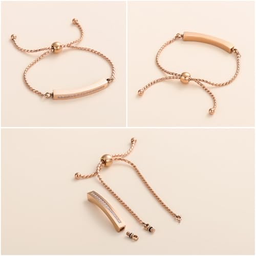 Minicremation Shiny Crystal Cremation Bracelet for Ashes for Women Cube Urn Bangle Locket Ash Holder Memorial Jewelry Bracelet Keepsake Gift - color: Rose Gold