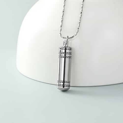Imrsanl Cremation Jewelry for Ashes Pendant Urn Necklace Cylinder with Glass Vial Keepsake Ashes Memorial Jewelry - color: No Glass-Silver