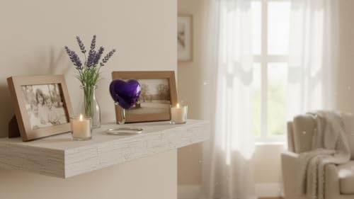 Purple Heart Cremation Urns Printed Small Urn with Box & Stand - Small Keepsake Shaped - Mini Urn Heart Shaped - Honor Your Loved One with Memorial Cremation