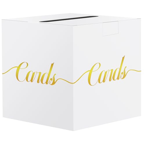 White Gold Foil Card Box for Party, Wedding, Graduation, Birthday | Box for Cards, Envelope, Raffle Ticket, Ballot, Money Receiving; 8.7 x 8.7 x 8.7 Inch Gift Card Box for Grad Party Decoration - color: White Gold Foil