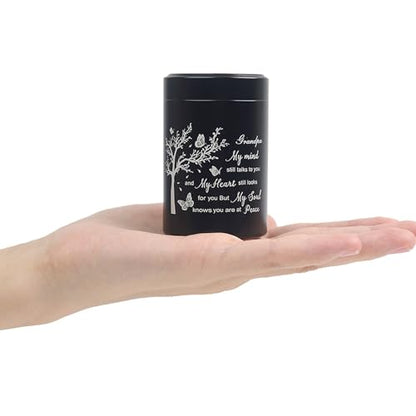 3 Inch Small Urn for Human Ashes Aluminum Mini Cremation Small Keepsake Box for Sharing Ashes Mini Urn-Grandpa - size: Black-Grandpa