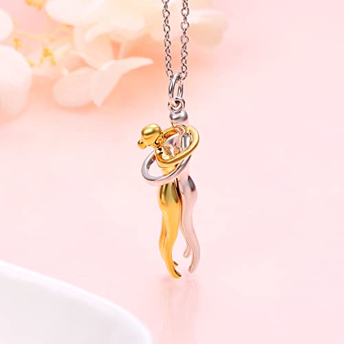 FLYOW S925 Sterling Silver Best Friend Couple Pendant Friendship Sun Moon Lotus Yin Yang Matching Bff Necklace for Women Jewelry - style: Hug-gold