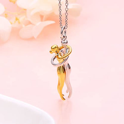 FLYOW S925 Sterling Silver Best Friend Couple Pendant Friendship Sun Moon Lotus Yin Yang Matching Bff Necklace for Women Jewelry - style: Hug-gold