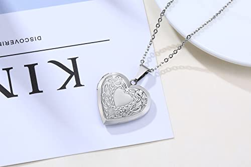 2 Pcs Locket Necklace that Holds Pictures Stainless Steel Locket Pendant Necklace Memory Photo Pendant Necklace for Women Girls - color: Heart style 1