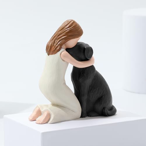 Hensonever Love My Black Dog Figurines Statues, Black Dog Angel Friendship Remembrance Gifts, Sculpted Hand-Painted Figures for Dog Lovers - color: Love My Black Dog