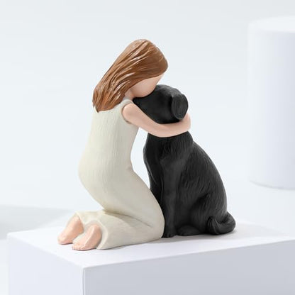 Hensonever Love My Black Dog Figurines Statues, Black Dog Angel Friendship Remembrance Gifts, Sculpted Hand-Painted Figures for Dog Lovers - color: Love My Black Dog