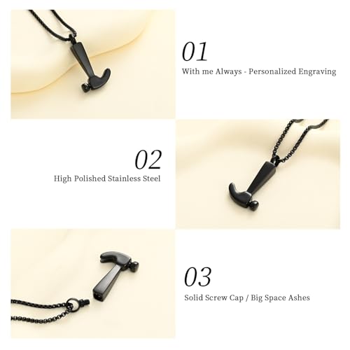 Oinsi Men's Cremation Jewelry Made Of 316L Stainless Steel Hammer Memorial Urn Necklace Pendant Keepsake Holder Jewelry For Ashes - color: A-Black