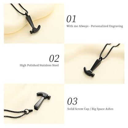 Oinsi Men's Cremation Jewelry Made Of 316L Stainless Steel Hammer Memorial Urn Necklace Pendant Keepsake Holder Jewelry For Ashes - color: A-Black