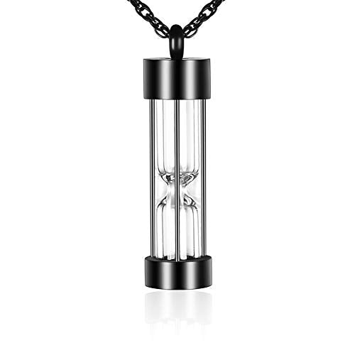 abooxiu Hourglass Urn Necklace for Ashes Cremation Jewelry for Ashes Stainless Steel Memorial Keepsake Ashes Necklace - color: Black