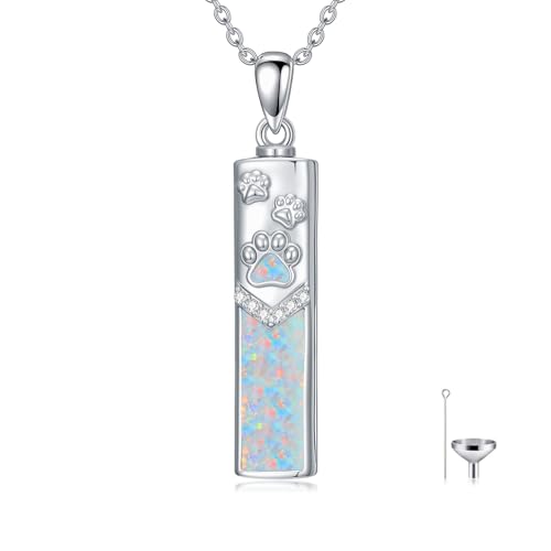 Dorunmo Pet Urn Necklace for Ashe 925 Sterling Silver Opal Urn Necklaces for Dog/Cat/Humans Ashes Keepsake Memorial Cremation Jewelry