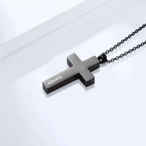 Cross Urn Necklace for Ashes for Men Women Cremation Jewelry Urns Locket Pendant Ashes Holder Memorial Jewelry-Always in My Heart - color: Black Grandpa