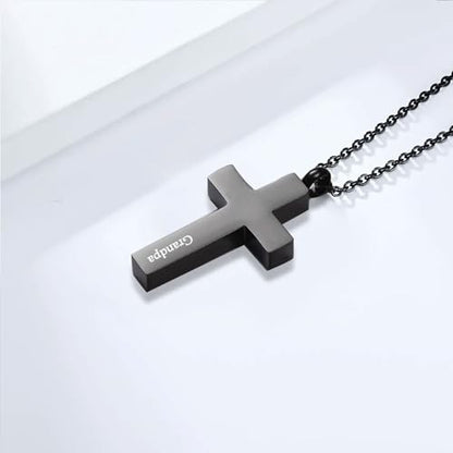 Cross Urn Necklace for Ashes for Men Women Cremation Jewelry Urns Locket Pendant Ashes Holder Memorial Jewelry-Always in My Heart - color: Black Grandpa