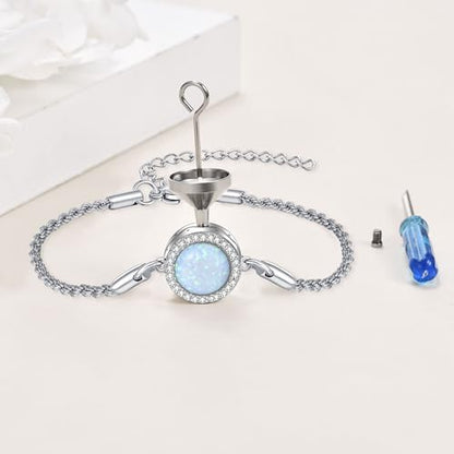Urn Bracelet For Ashes 925 Sterling Silver Abalone Shell Cremation Keepsake Pendant Locket Bracelet For Women Men - style: opal