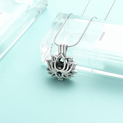 Cremation Jewelry Lotus Flower Urn Necklaces for Ashes Stainless Stell Memorial Ash Pendant Necklaces with Mini Urn Keepsake Ash Jewelry for Men Women Gifts with Funnel Filler Kit - color: Silver-Black