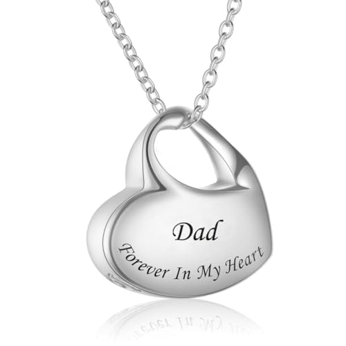 Cremation Jewelry for Ashes Heart Urn Necklaces for Ashes, Locket Necklace for Ashes Memorial Urn Jewelry Waterproof Keepsake Pendant with Funnel Kit & Bag - style: Dad