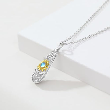 Sterling Silver Flower Tree Life Cremation Urn Necklace for Women - color: Tear *Sunfl. Sty1 (G/P Mo/St)
