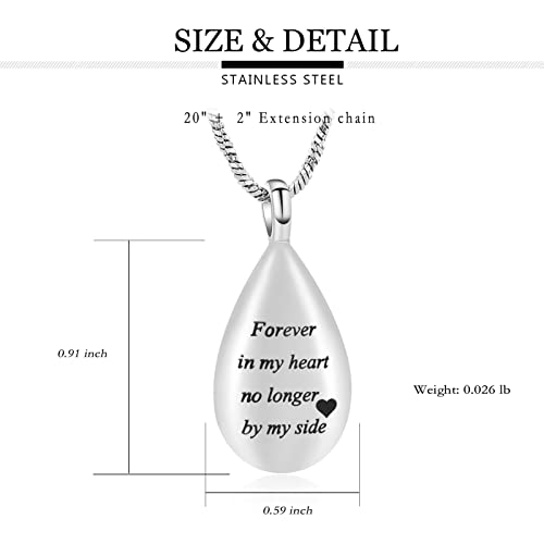 Yinplsmemory Carved Teardrop Keepsake Ashes Necklace Urn Pendant Cremation Memorial Jewelry-Always in my heart - color: Silver-Forever in my heart
