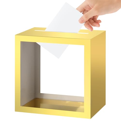 Gold Card Box with Clear Window Thickened Gift Money Card Holder for Wedding Bridal Shower Birthday Graduation Baby Shower Anniversary Retirement Party Reception Decorations (9x9x5.1Inches) - color: Gold