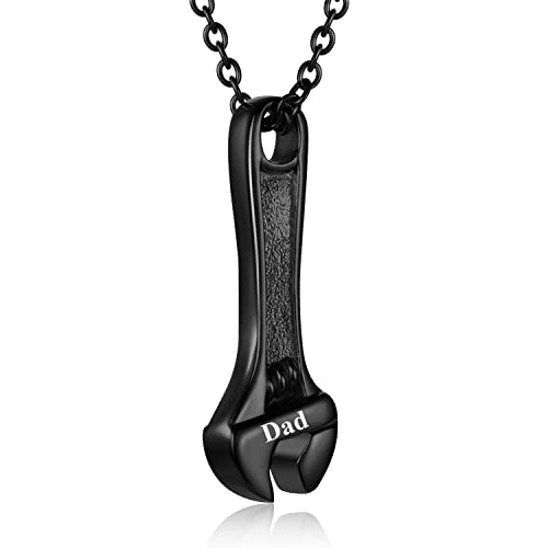 Mechanic Wrench Cremation Jewelry for Ashes Stainless Steel Tool Urn Pendant Locket Keepsake Memorial Urn Necklace for Men Women Holder Ashes for Pet Human - color: Black-DAD