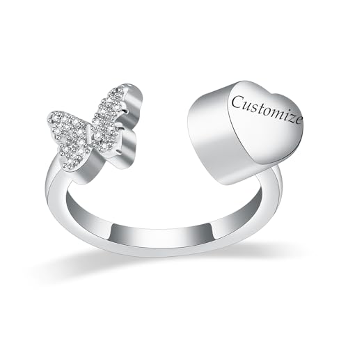 Oinsi Urn Rings for Ashes, Heart Cross Infinity Shape Cremation Rings for Ashes for Women Men Finger Ashes Ring Memorial Jewelry for Loved Ones with Filling Kits - color: B-Heart-Butterfly-Customize