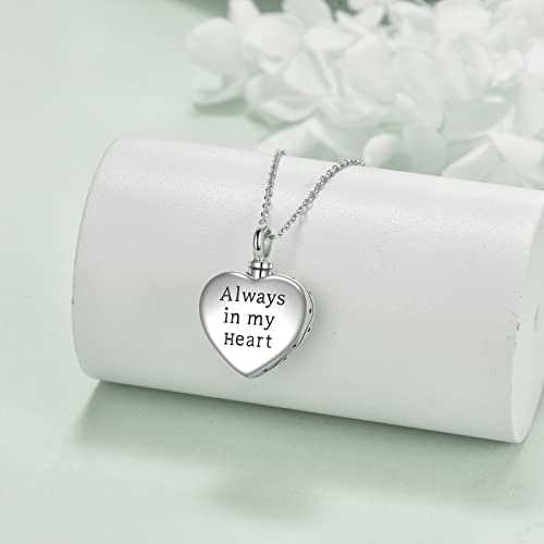 ONEFINITY Sterling Silver Locket for Ashes Always in My Heart Urn Necklace for Ashes Heart Locket That Holds Pictures for Women Ashes Necklace Keepsake Memorial Ash Jewelry - style: heart photo locket urn necklace