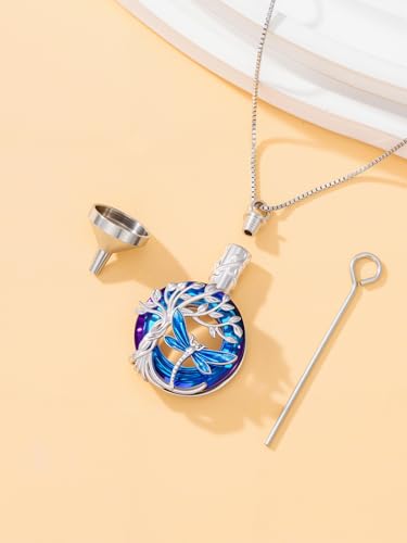 TOUPOP Butterfly Necklace for Women 925 Sterling Silver Tree of Life Butterflies Dragonfly Hummingbird Pendant Necklaces Crystal Jewelry Anniversary Christmas Birthday Gift for Her - color: Dragonfly Blue - Urn