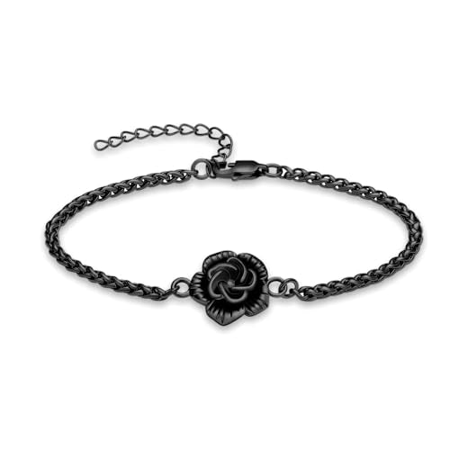 Rose Flower Urn Bracelet for Ashes for Women Cremation Urn Jewelry for Ashes Adjustable Memorial Keepsake Rose Bracelet Urn Bangle Ashes Holder Keepsake Pendant Locket Bracelet - color: Black Chain