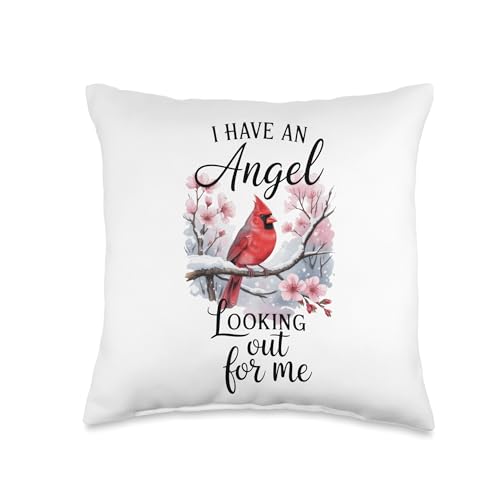 Cardinal I Have an Angel Looking Out Memorial Sympathy Gifts Throw Pillow - size: 16x16