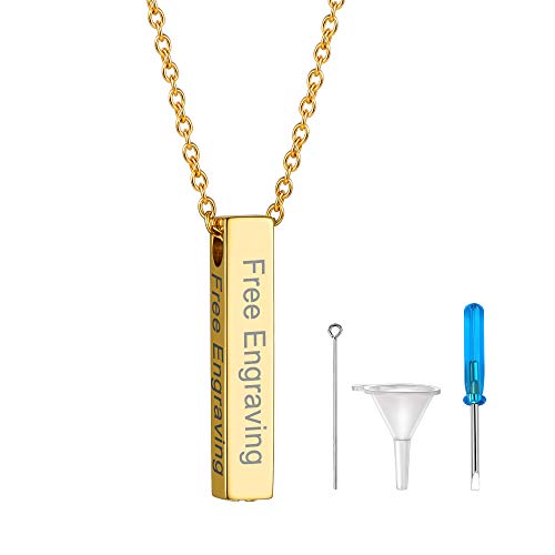 GOLDCHIC JEWELRY Urn Necklaces for Ashes, Stainless Steel Pet/Cross/Birthstone/Tree of Life Personalized Keepsake Memorial Jewelry for Women - color: Cube - 18k Gold Plated, style: Personalized Engraving