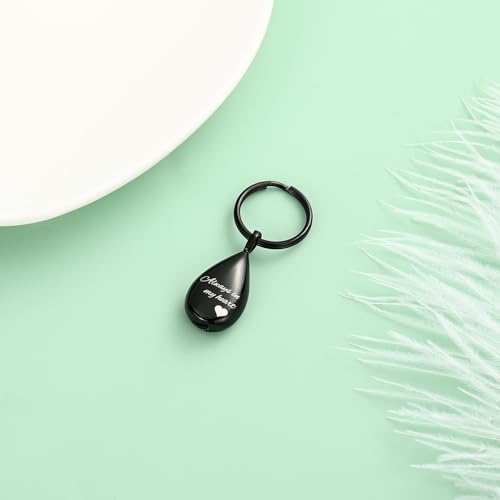 Yinplsmemory Cremation Keychain for Ashes Always In My Heart Urn Locket Cremation Jewelry Teardrop Memorial Keepsake Keychain - color: Black