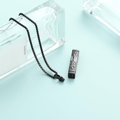 Tree of Life Urn Necklace, Stainless Steel Memorial Ashes Pendant | Tree of Life Cremation Jewelry Stainless Steel Locket Vertical Bar Keepsake Necklace Jewelry for Women Men Human Ashes - color: Black