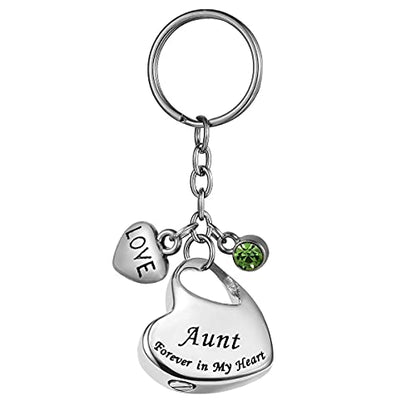 Aunt Forever in My Heart Stainless Steel Memorial Keepsake Urn Keychains Cremation Jewelry for Ashes Customized - color: Aunt - Customized