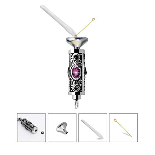 XIUDA Crystal Cremation Urn Necklace for Ashes Keepsake Stainless Steel Memorial Pendant with Flower - color: Text Engraved