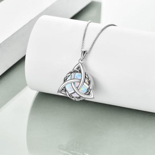 WINNICACA Celtic Knot Necklace 925 Sterling Silver Celtic Pendant Irish Urn Necklace Jewelry Birthday Anniversary Valentine's Day Gifts for Her Women Wife Girlfriend Daughter - style: 2-Celtic Knot Urn Necklace(White Opal)