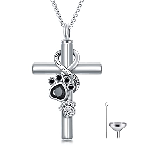Cross Urn Necklace for Ashes 925 Sterling Silver Cremation Jewelry with Funnel Filler Kit Ashes Necklace for Human Women Girl Pets - color: D_Paw Print Urn Necklace, style: Non-personalized